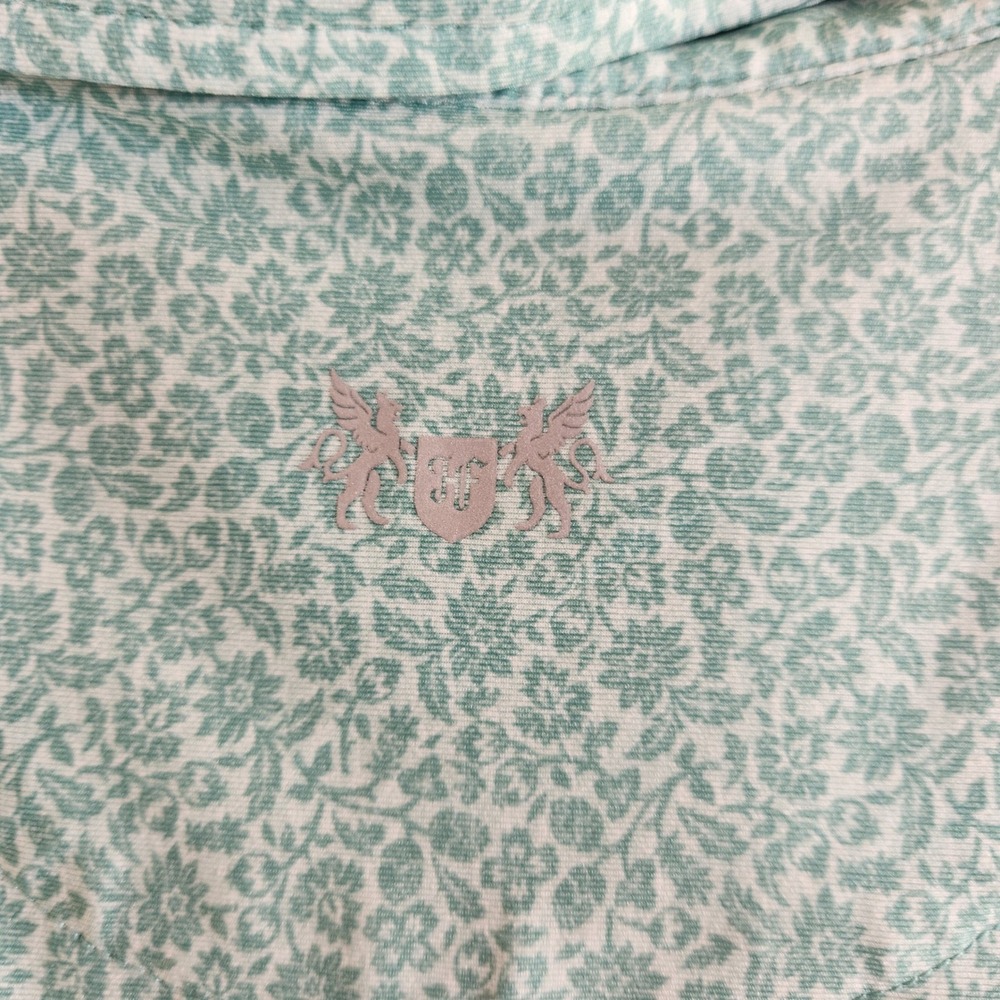 Hickey Freeman Golf Mens Teal Floral‎ Print Performance Polo Shirt Size Large L - Picture 4 of 9